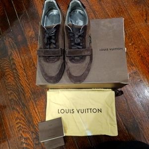Louis Vuitton Men Fashion Sneakers Brown Suede Shoe Size 9 1/2